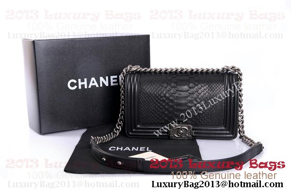 Boy Chanel Flap Shoulder Bag Genuine Python Leather A37003 Black