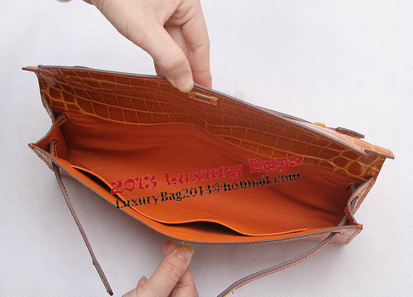 Hermes Kelly Clutch Bag Croco Leather K1002 Brown