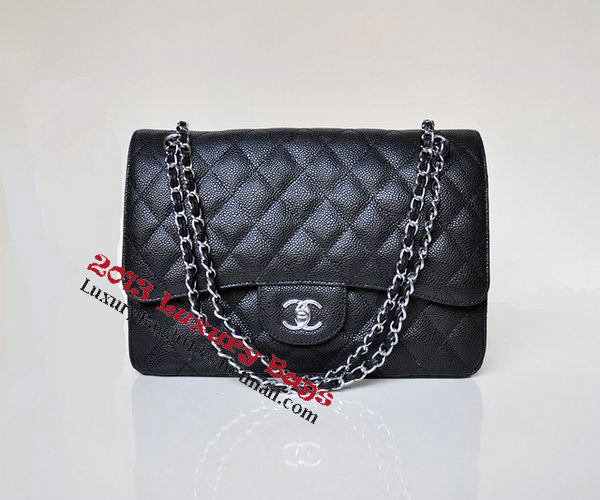 Chanel Jumbo Quilted Classic Flap Bag Black Cannage Patterns A58600 Silver