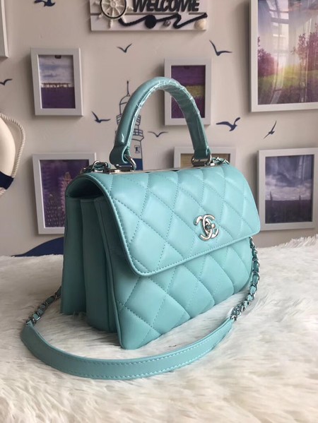 Chanel Original Sheepskin Leather Tote Bag A92236 light blue Gold Buckle