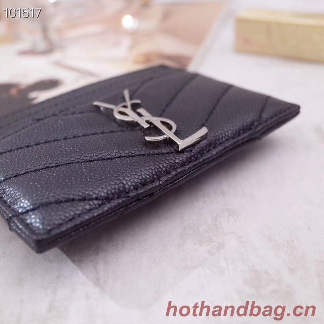 SAINT LAURENT Monogram leather card holder 88337 black Silver-Tone Metal