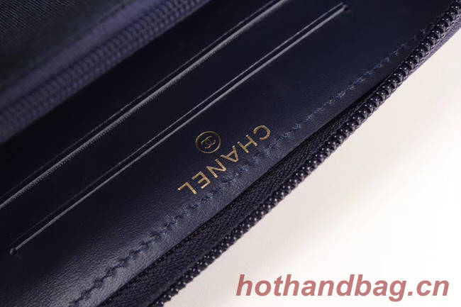 Chanel Calfskin Leather & Gold-Tone Metal Wallet A80566 dark blue