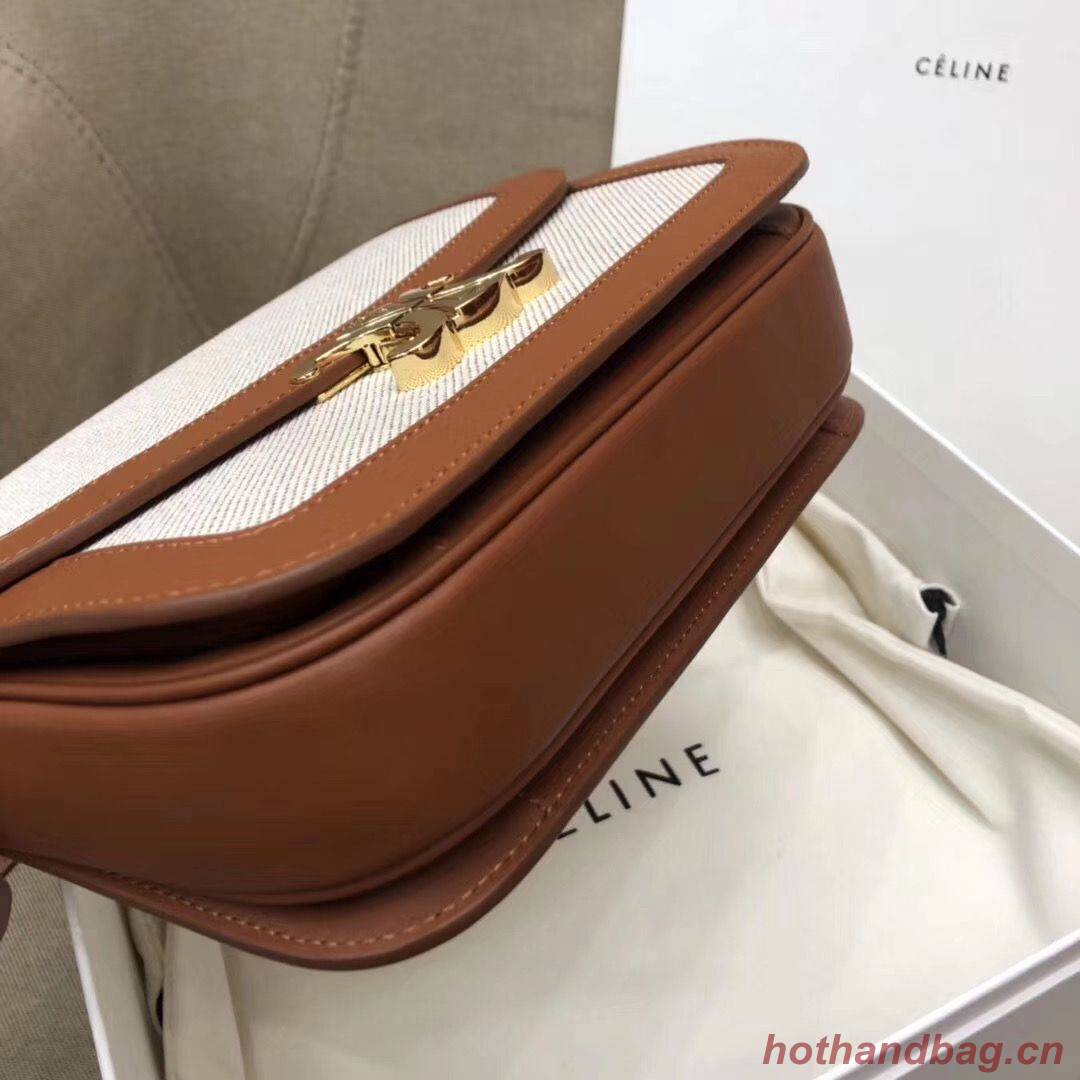 CELINE LARGE TRIOMPHE BAG IN TEXTILE AND NATURAL CALFSKIN 18887 Brown
