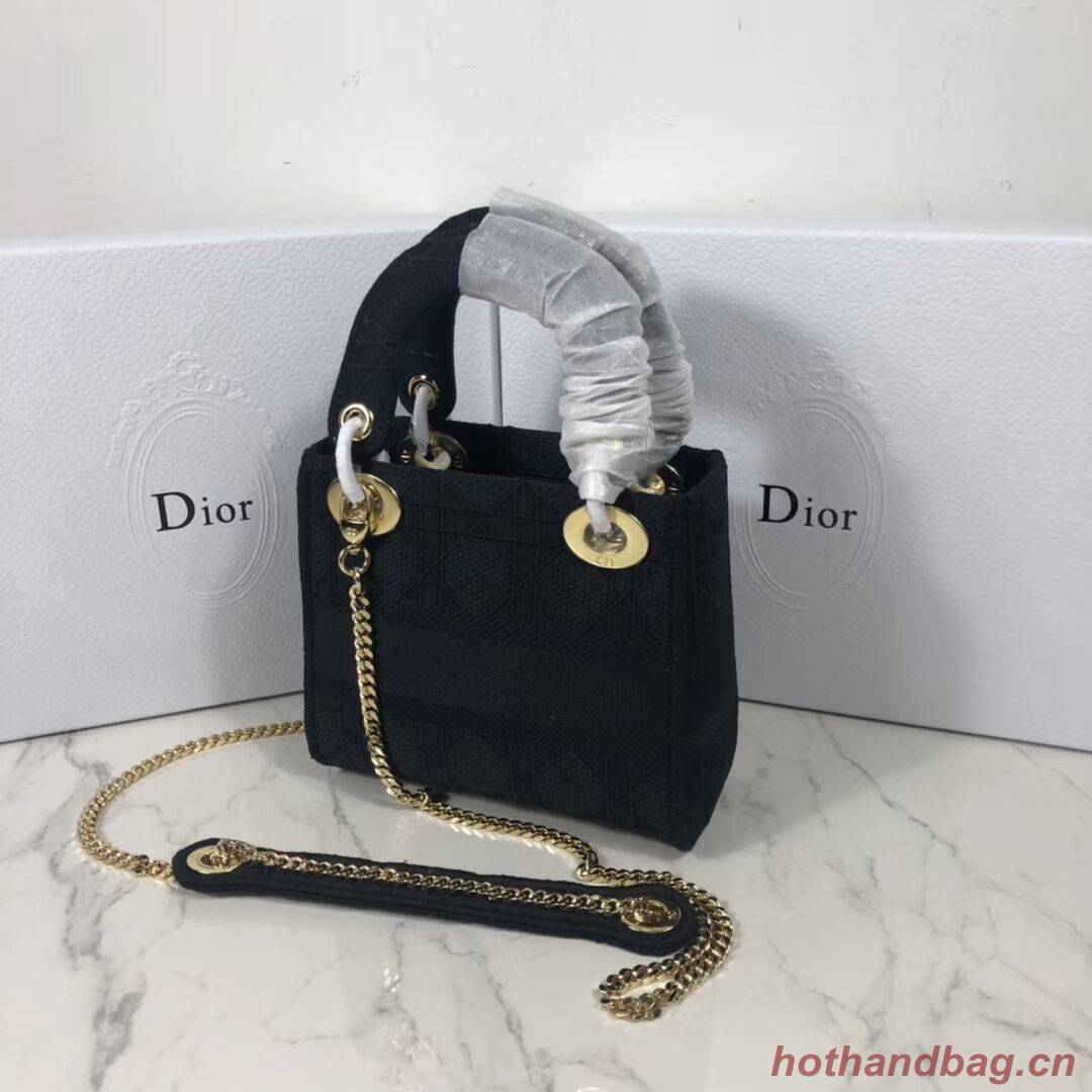 MINI LADY  DIOR TOTE BAG IN EMBROIDERED CANVAS C4531 black