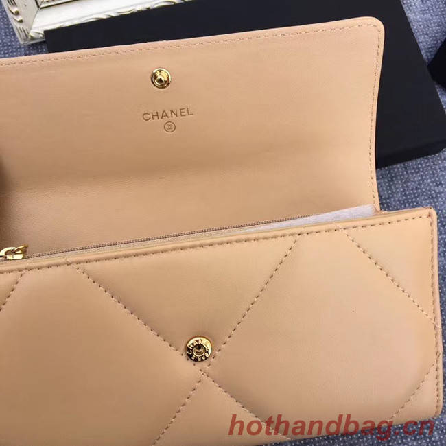 Chanel sheepskin & Gold-Tone Metal Wallet AP0955 apricot