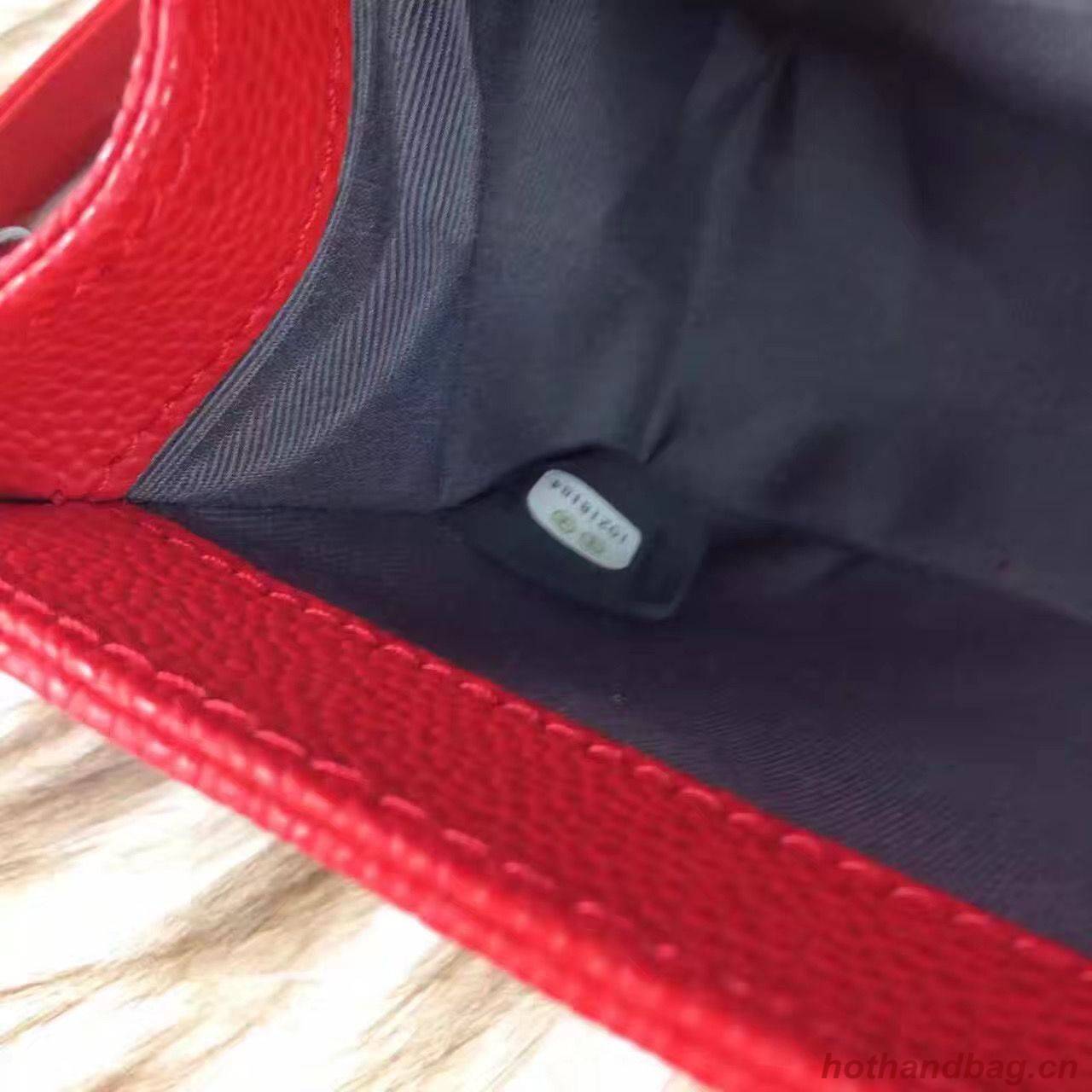 Chanel Le Boy Flap Shoulder Bag Original Cavier Leather A67085 Red Silver Buckle