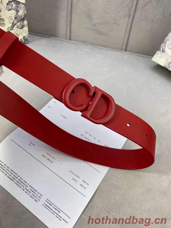 DIOR-ID BELT Raspberry Smooth Calfskin 30 MM B0110UM red