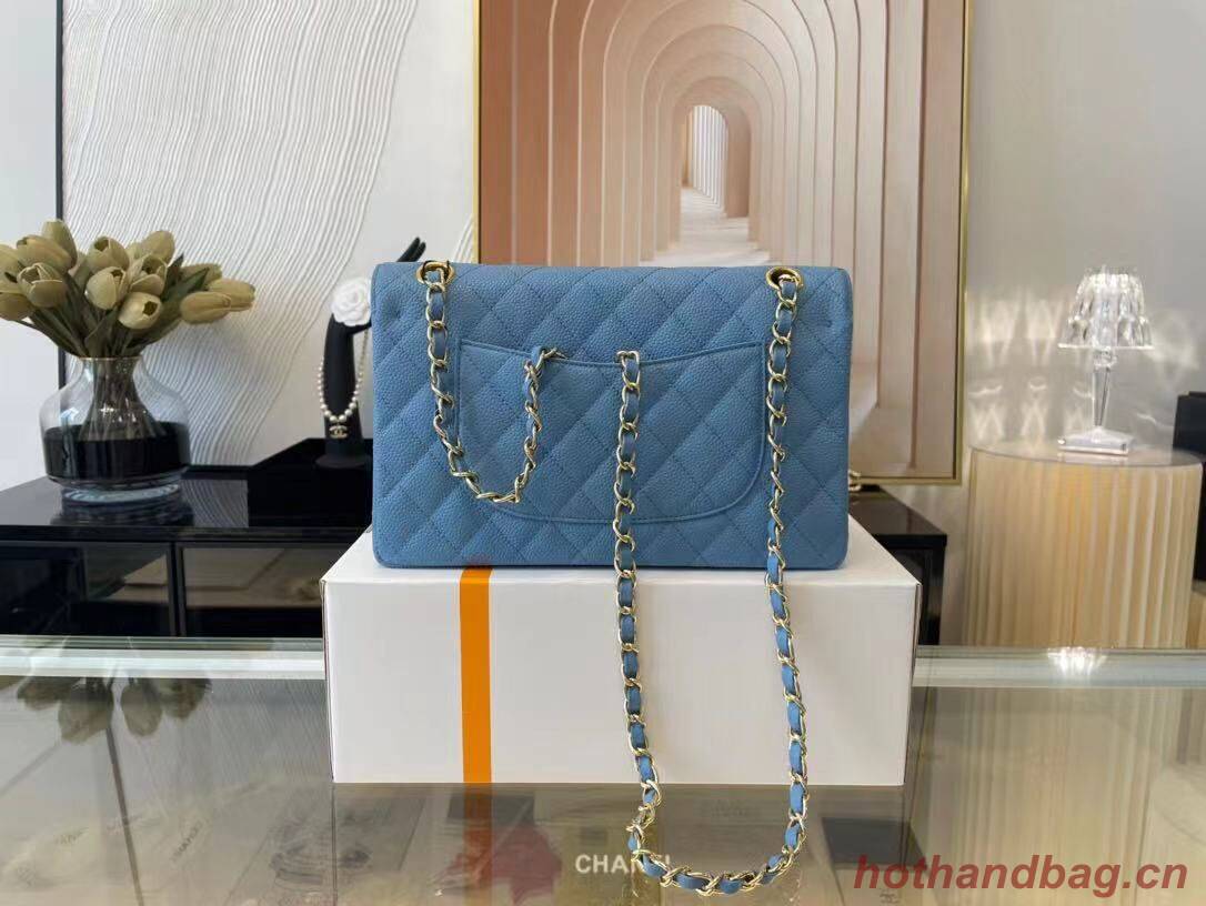 Chanel Classic Handbag Caviar Leather & Gold Metal A01112 Blue