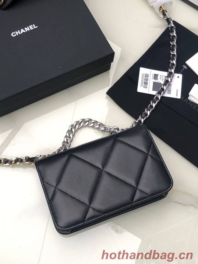Chanel 19 Classic Sheepskin Leather Chain Wallet AP0957 black& silver-Tone Metal