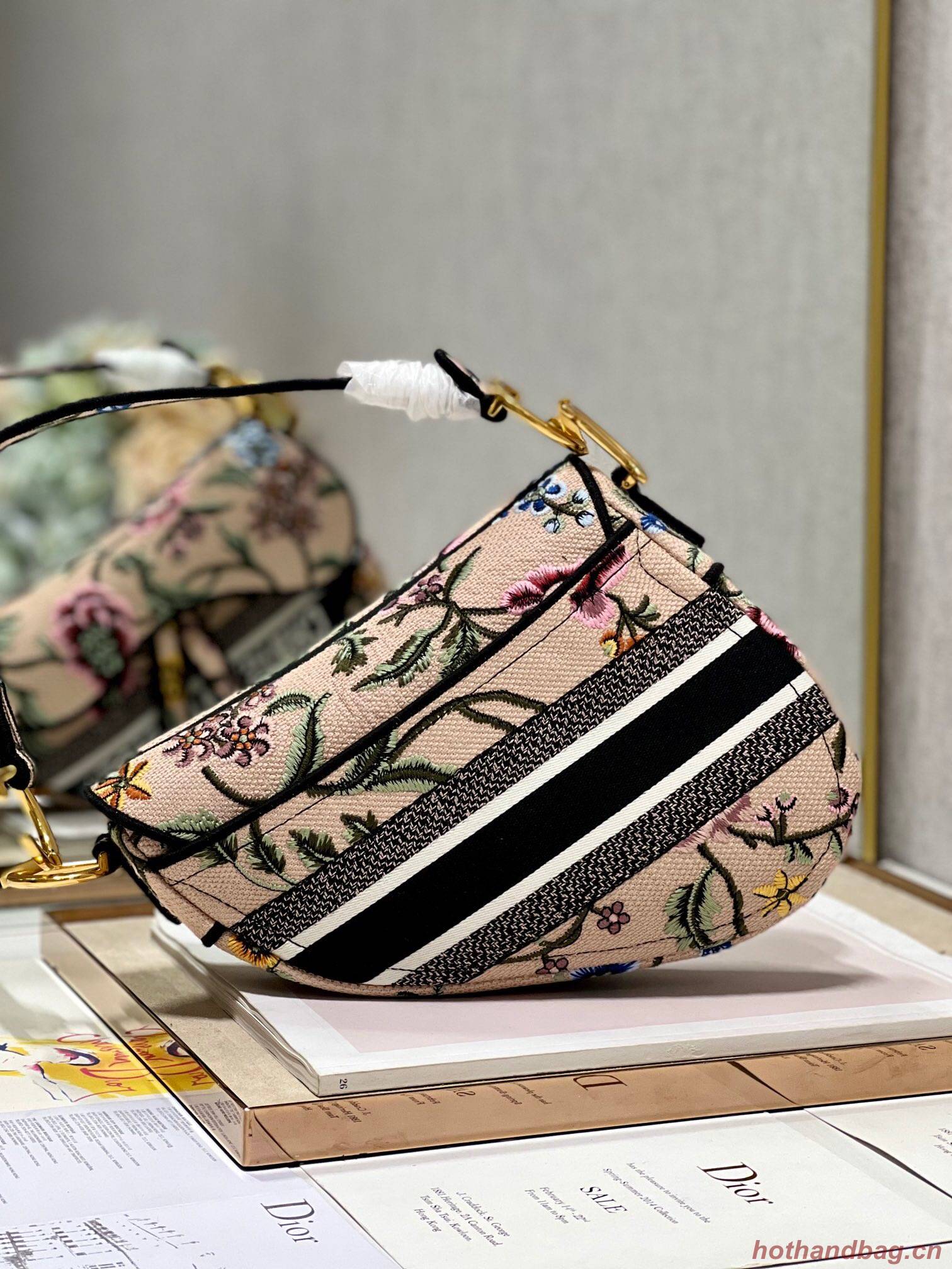 DIOR SADDLE BAG Natural Multicolor Dior Petites Fleurs Embroidery M0446CE