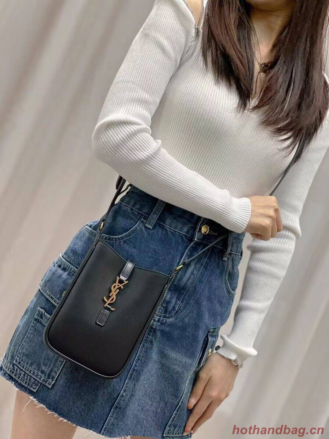 SAINT LAURENT LE 5 A 7 MINI VERTICAL IN SHINY LEATHER 7352142 black