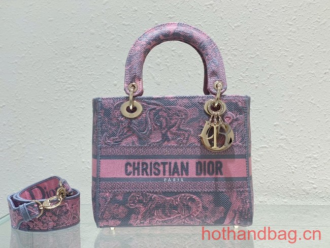 Dior MEDIUM LADY D-LITE BAG Gray and Pink Toile de Jouy Reverse Embroidery M0565ORG