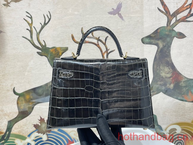 Hermes Kelly Shoulder Bags Original Crocodile Leather KL2766 black