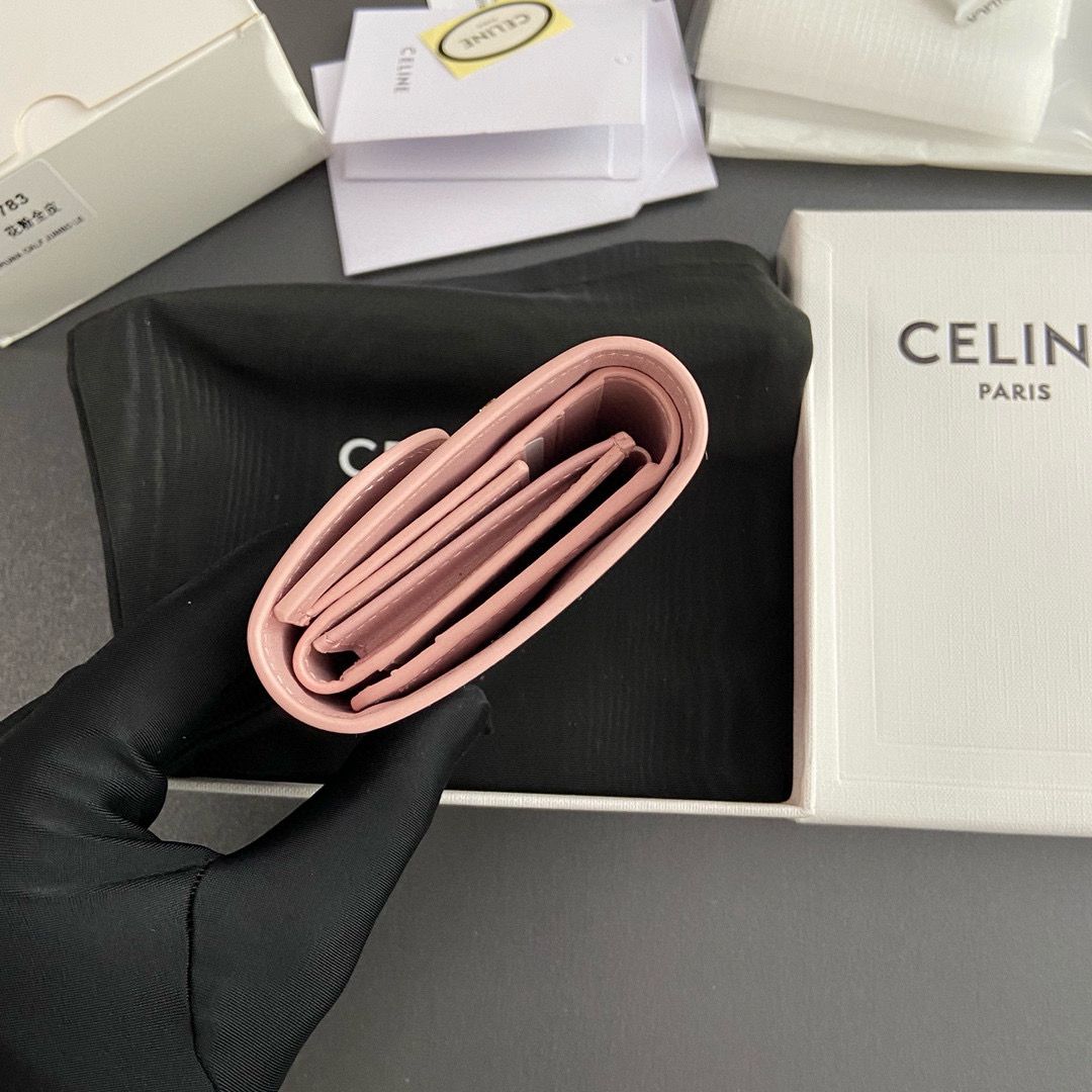 Celine SMALL WALLET TRIOMPHE IN SHINY CALFSKIN 10D783 PINK