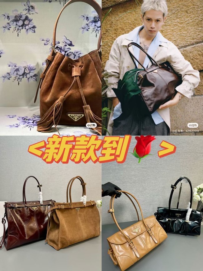 Prada Large Bonnie Suede Tote Bag 1BA439 Brown