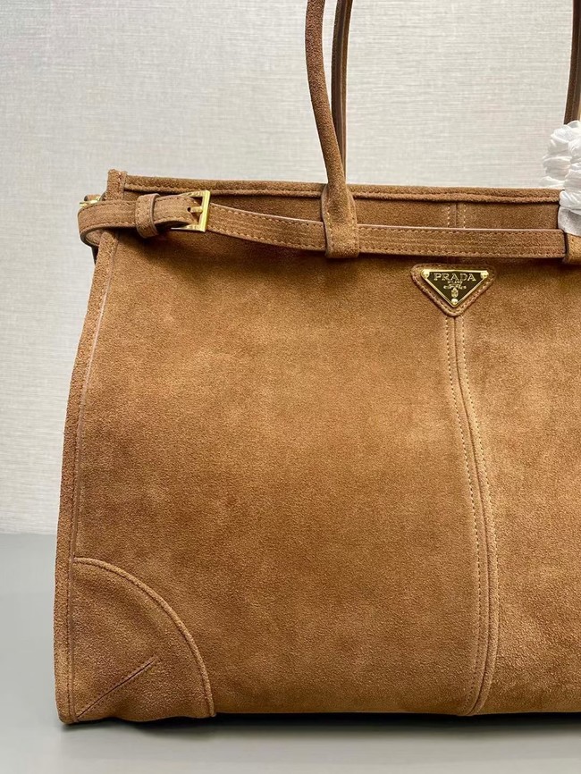 Prada Large Bonnie Suede Tote Bag 1BA439 Brown