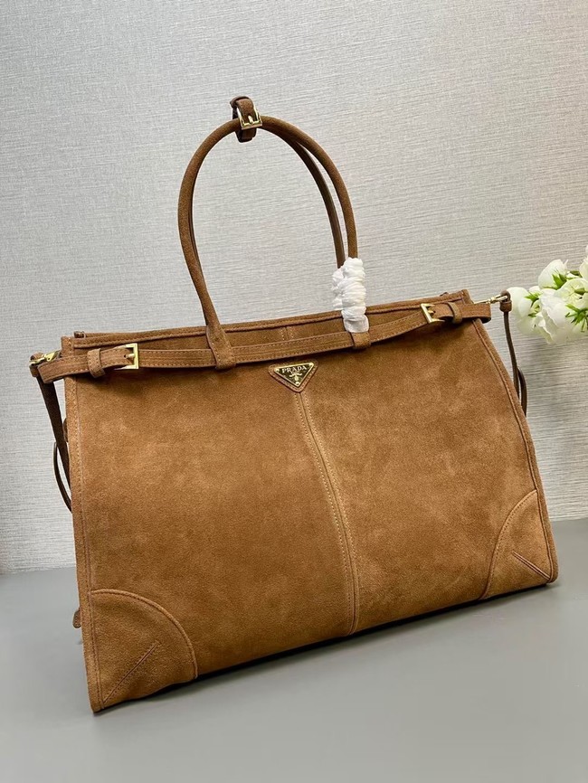 Prada Large Bonnie Suede Tote Bag 1BA439 Brown