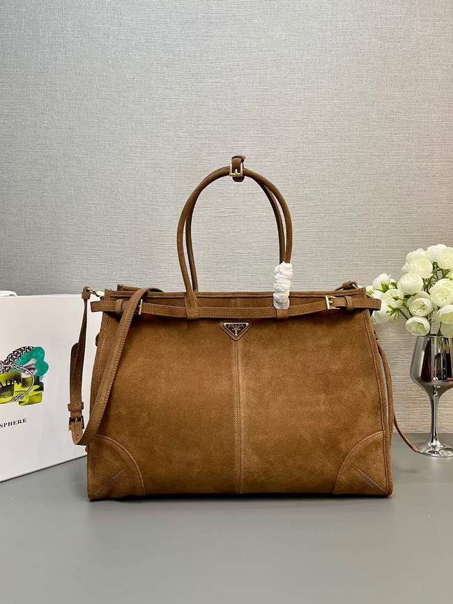 Prada Large Bonnie Suede Tote Bag 1BA439 Brown