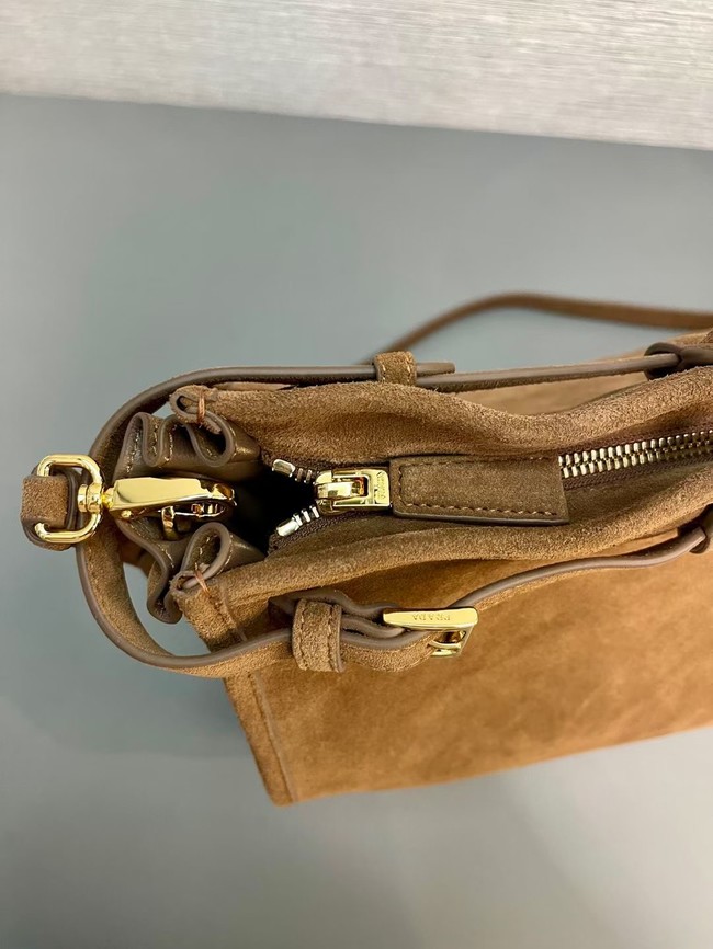 Prada Large Bonnie Suede Tote Bag 1BA439 Brown