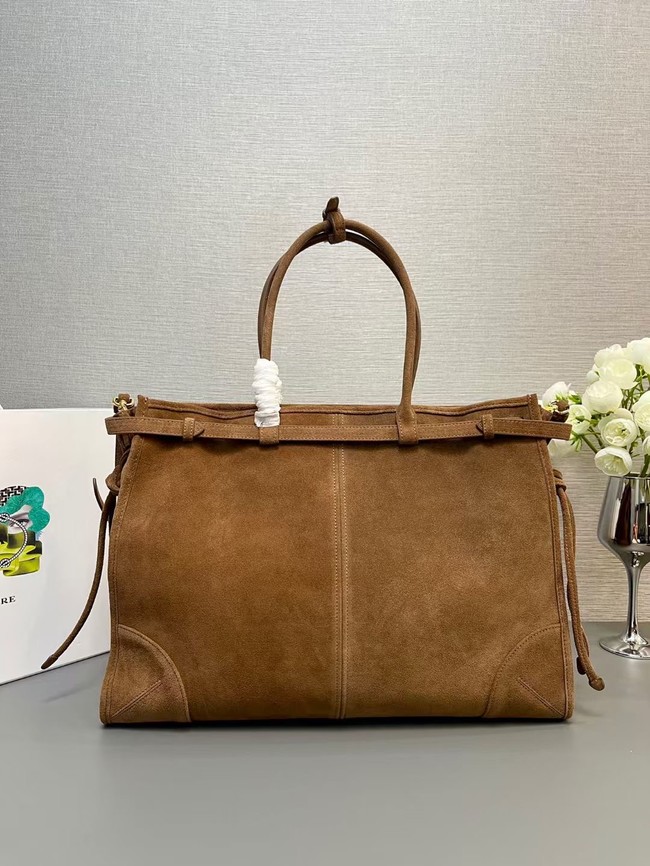 Prada Large Bonnie Suede Tote Bag 1BA439 Brown