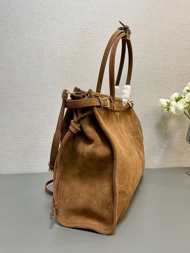 Prada Large Bonnie Suede Tote Bag 1BA439 Brown