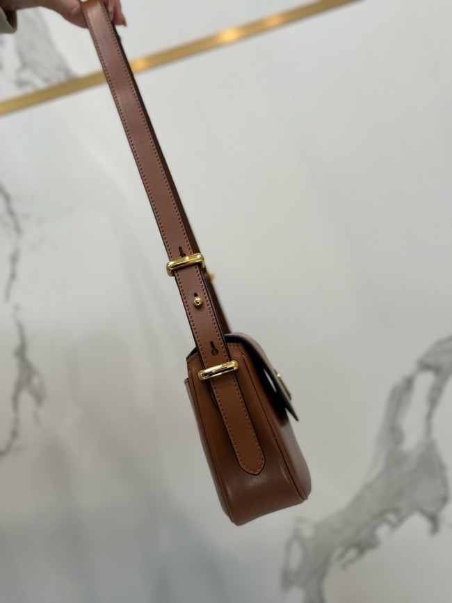 Prada Arque leather shoulder bag with flap 1BD365 Caramel