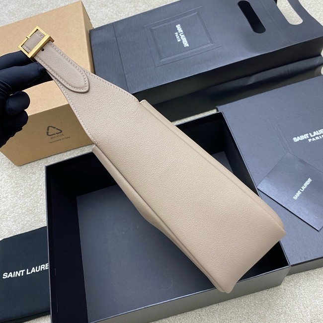 SAINT LAURENT LE 5 A 7 SUPPLE LARGE IN GRAINED LEATHER 753837 LIGHT GRAY