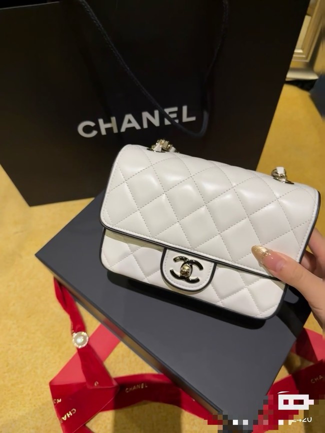 CHANEL MINI FLAP BAG Lambskin AS5151 White & Black