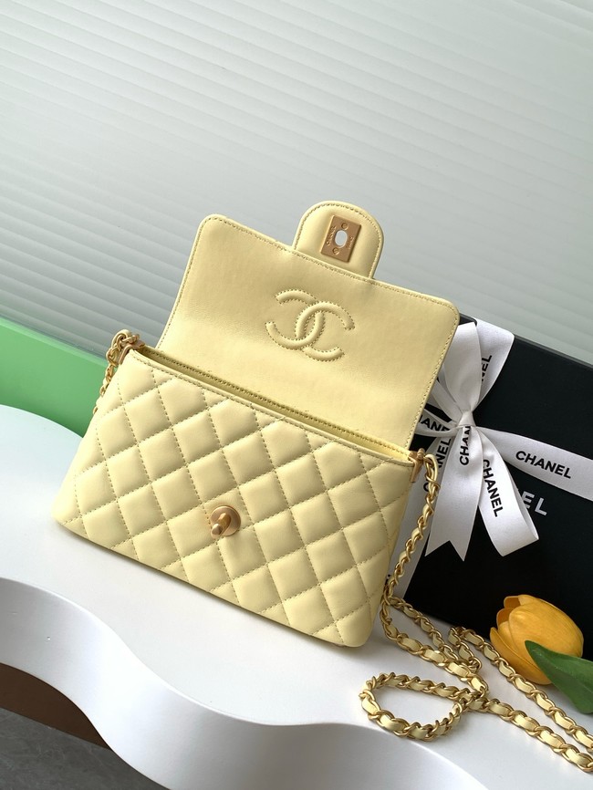 Chanel SMALL FLAP BAG WITH TOP HANDLE AS5355 LIGHT YELLOW