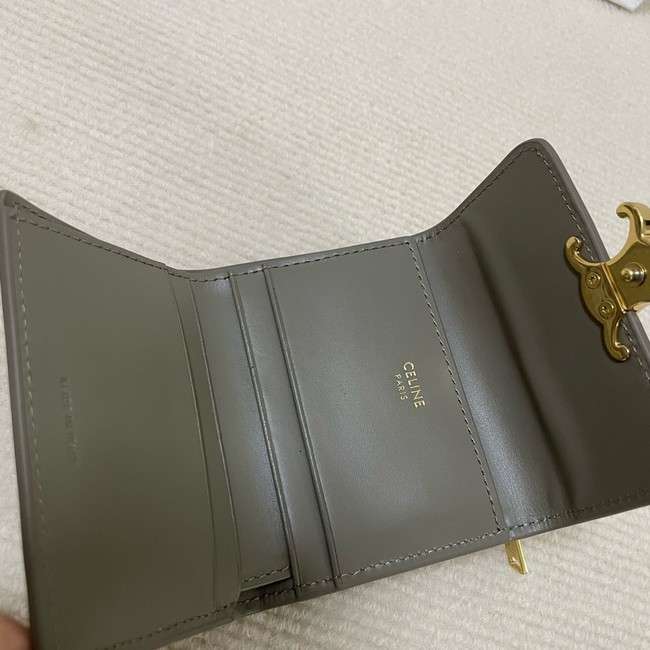 Celine SMALL FLAP WALLET TRIOMPHE IN SHINY CALFSKIN 10L653 dark gray
