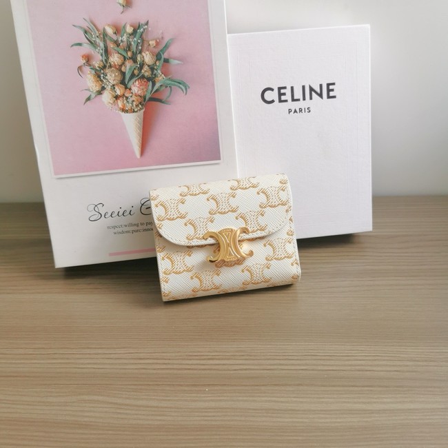 Celine SMALL FLAP WALLET TRIOMPHE IN TRIOMPHE CANVAS 10D783 white