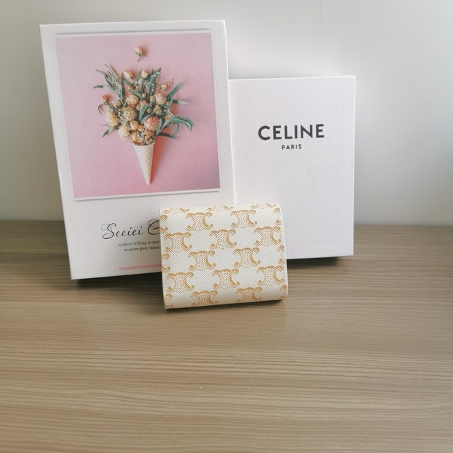 Celine SMALL FLAP WALLET TRIOMPHE IN TRIOMPHE CANVAS 10D783 white