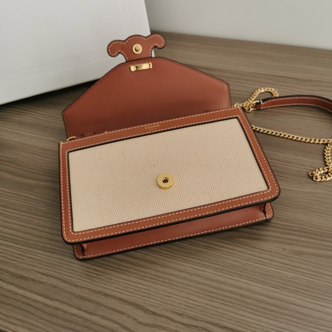 Celine WALLET ON CHAIN MARGO IN TEXTILE AND CALFSKIN 10J733 NATURAL & TAN