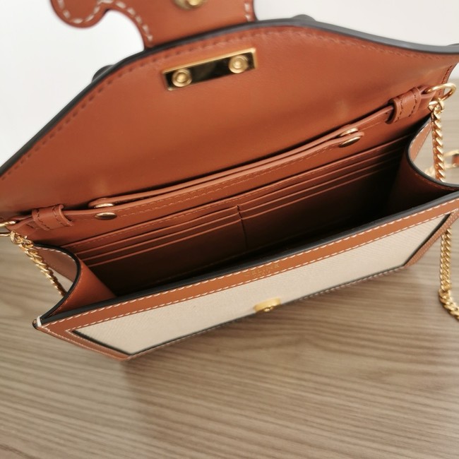 Celine WALLET ON CHAIN MARGO IN TEXTILE AND CALFSKIN 10J733 NATURAL & TAN