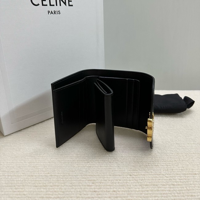 Celine SMALL FLAP WALLET TRIOMPHE IN SHINY CALFSKIN 10D783 black&gold