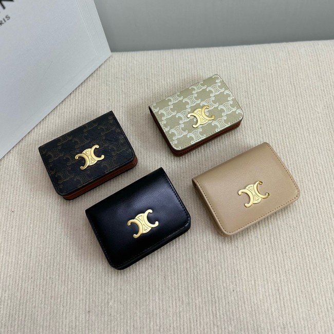 Celine TRIOMPHE COMPACT WALLET IN SHINY CALFSKIN 10K623 CAPPUCCINO