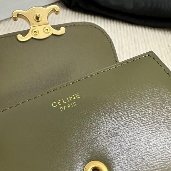 Celine TRIOMPHE COMPACT WALLET IN SHINY CALFSKIN 10K623 dark green