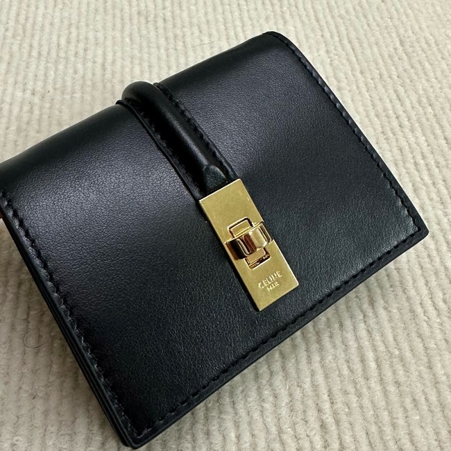 Celine CARD HOLDER WITH FLAP 16 IN SATINATED CALFSKIN 10M473 black