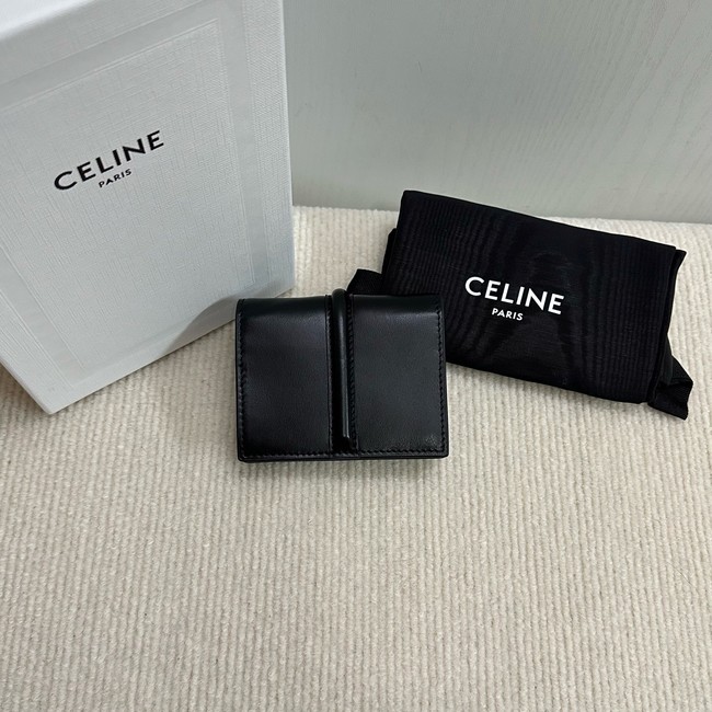 Celine CARD HOLDER WITH FLAP 16 IN SATINATED CALFSKIN 10M473 black