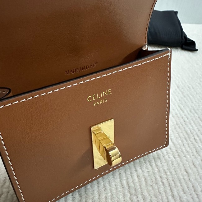 Celine CARD HOLDER WITH FLAP 16 IN SATINATED CALFSKIN 10M473 tan