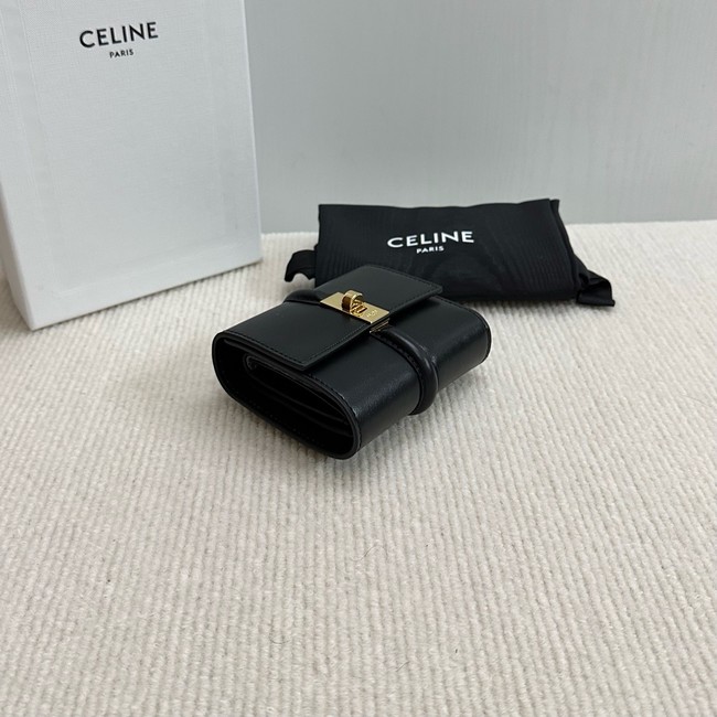 Celine CARD HOLDER WITH FLAP 16 IN SATINATED CALFSKIN 10M523 black