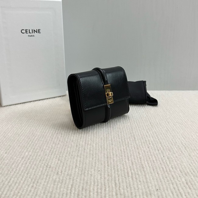 Celine CARD HOLDER WITH FLAP 16 IN SATINATED CALFSKIN 10M523 black