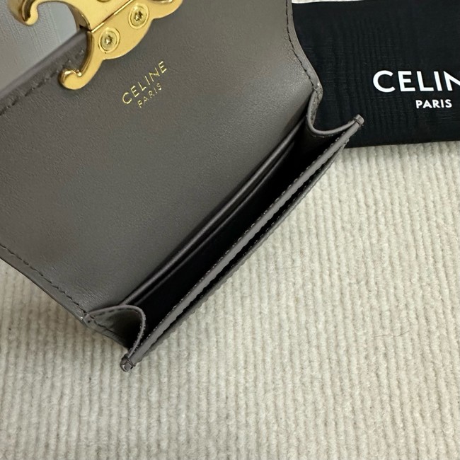 Celine CARD HOLDER WITH FLAP TRIOMPHE IN SHINY CALFSKIN 10I583 PEBBLE