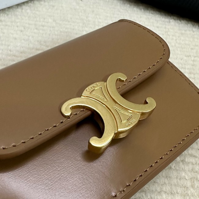 Celine CARD HOLDER WITH FLAP TRIOMPHE IN SHINY CALFSKIN 10I583 Khaki