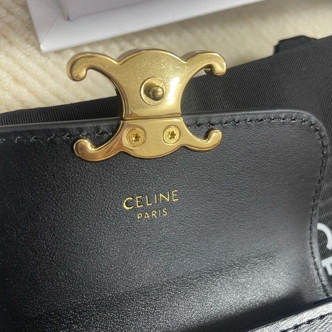 Celine CARD HOLDER WITH FLAP TRIOMPHE IN SHINY CALFSKIN 10I583 black