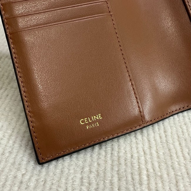 Celine COMPACT WALLET TRIOMPHE CHARMS IN TRIOMPHE CANVAS AND LAMBSKIN 10M103 tan