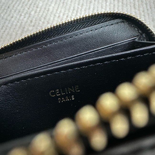 Celine COMPACT ZIPPED WALLET CUIR TRIOMPHE IN SMOOTH CALFSKIN 10K533 black