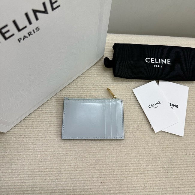 Celine ZIPPED CARD HOLDER IN SMOOTH LAMBSKIN 10K583 light blue
