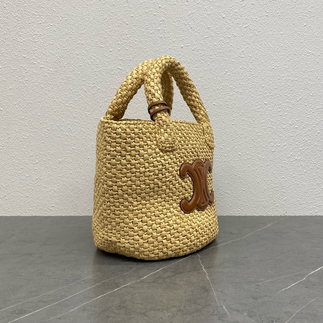 Celine TEEN NINO BAG IN RAFFIA WITH TRIOMPHE EMBROIDERIES 116388 NATURAL & TAN