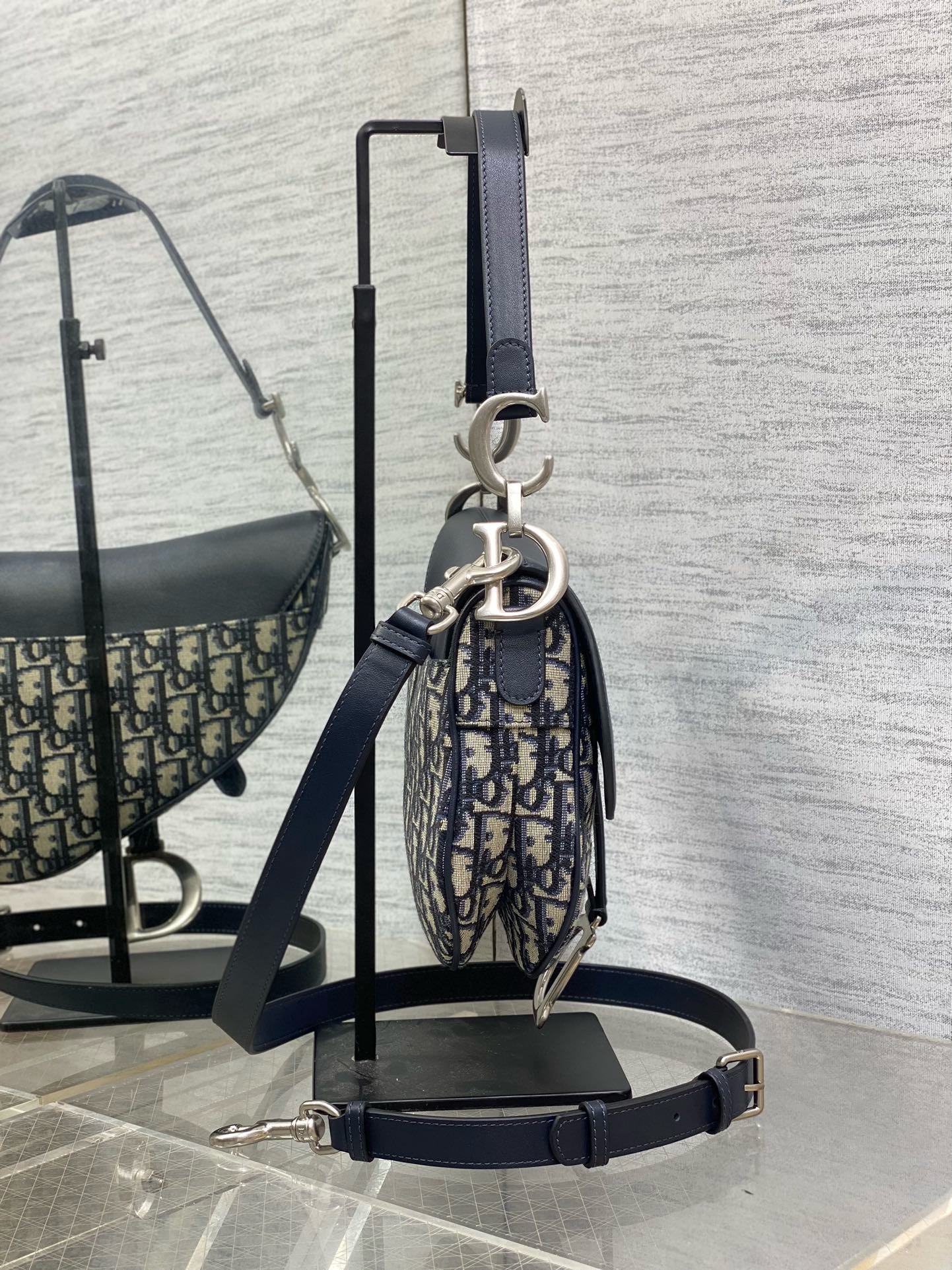 DIOR Saddle Bag with Strap Blue Denim Dior Oblique Jacquard M0455CDC Blue